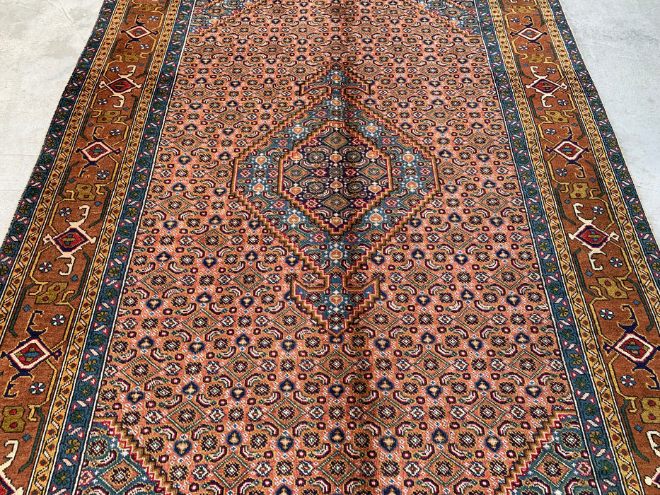 Handmade Persian Wool Area Rug 7x10 - Rose, Blue & Brown Vintage Medallion Persian Style Rug - Exact Size 9'2" x 6'3" - KBHM-718