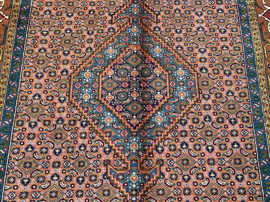 Handmade Persian Wool Area Rug 7x10 - Rose, Blue & Brown Vintage Medallion Persian Style Rug - Exact Size 9'2" x 6'3" - KBHM-718