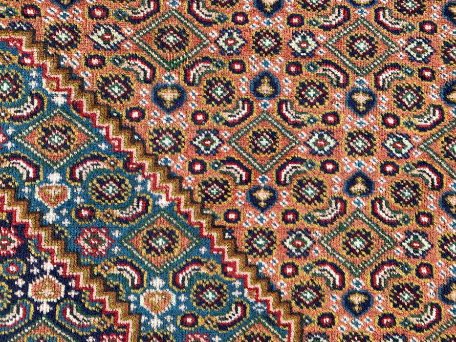 Handmade Persian Wool Area Rug 7x10 - Rose, Blue & Brown Vintage Medallion Persian Style Rug - Exact Size 9'2" x 6'3" - KBHM-718