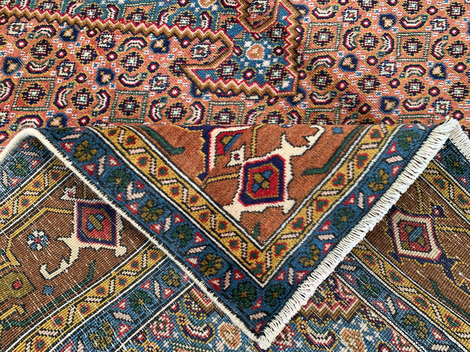 Handmade Persian Wool Area Rug 7x10 - Rose, Blue & Brown Vintage Medallion Persian Style Rug - Exact Size 9'2" x 6'3" - KBHM-718