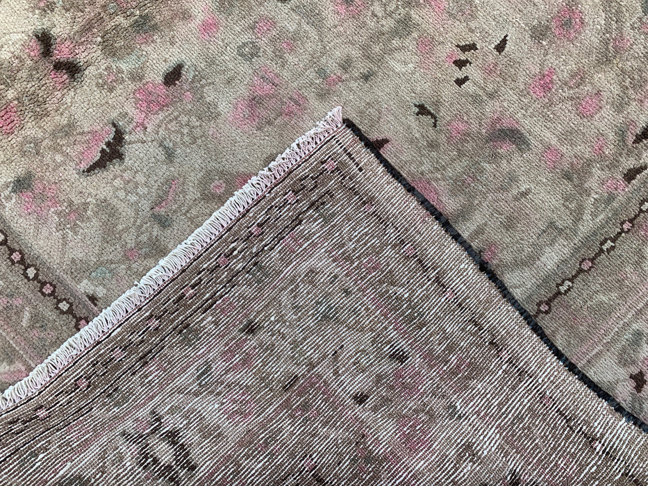 9'7" x 7'1" Hand-Knotted Persian Wool Rug – Beige, Taupe & Blush Vintage Floral Design – KBHM-719