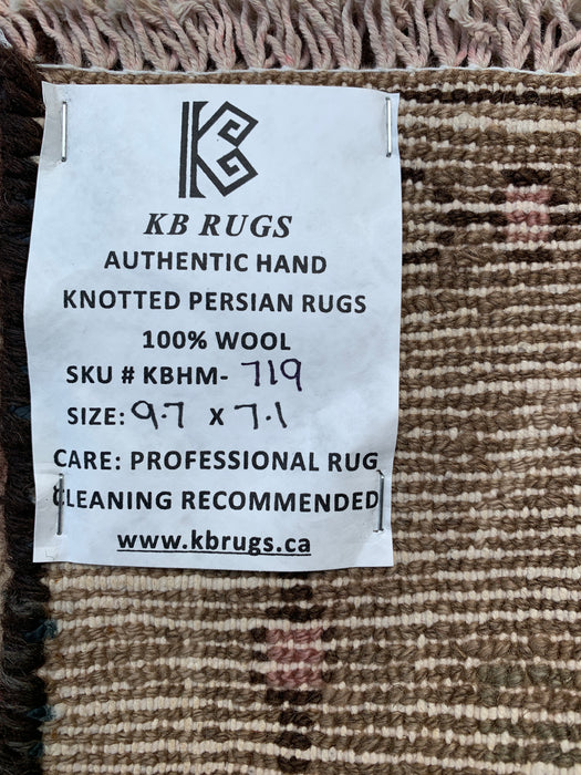 9'7" x 7'1" Hand-Knotted Persian Wool Rug – Beige, Taupe & Blush Vintage Floral Design – KBHM-719