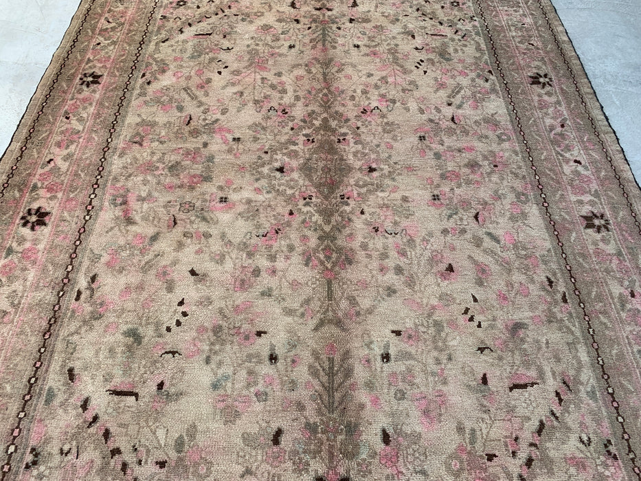 9'7" x 7'1" Hand-Knotted Persian Wool Rug – Beige, Taupe & Blush Vintage Floral Design – KBHM-719