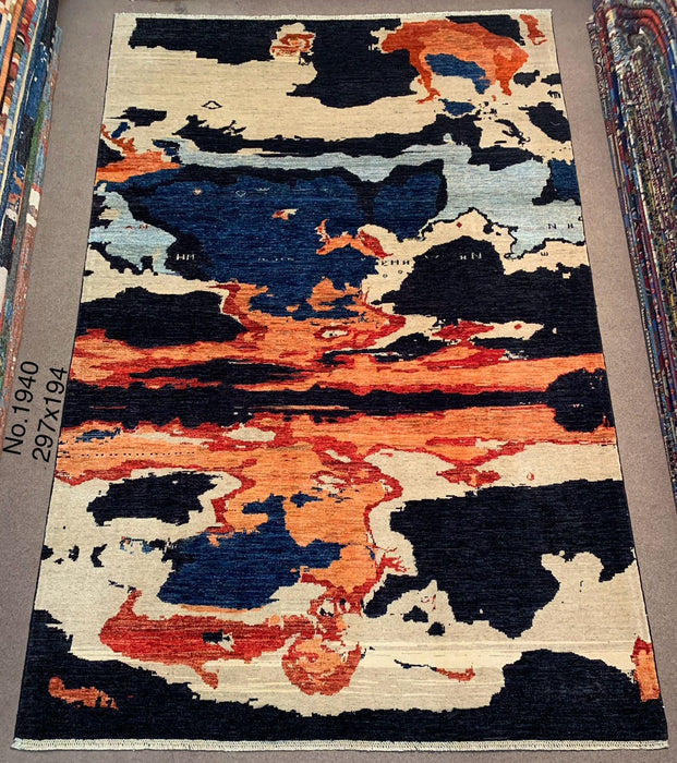 6’3” x 9’7” Hand-Knotted Modern Abstract Wool Rug