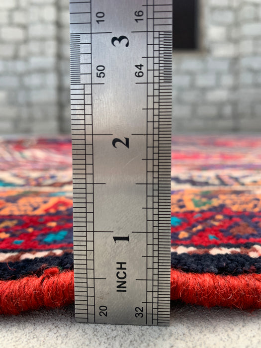 Handmade Persian Wool Area Rug 7x10 - Red, Navy & Ivory Tribal Medallion Persian Style Rug - Exact Size 8'10" x 6'2" - KBHM-720