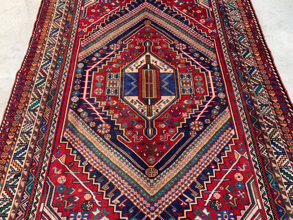 Handmade Persian Wool Area Rug 7x10 - Red, Navy & Ivory Tribal Medallion Persian Style Rug - Exact Size 8'10" x 6'2" - KBHM-720