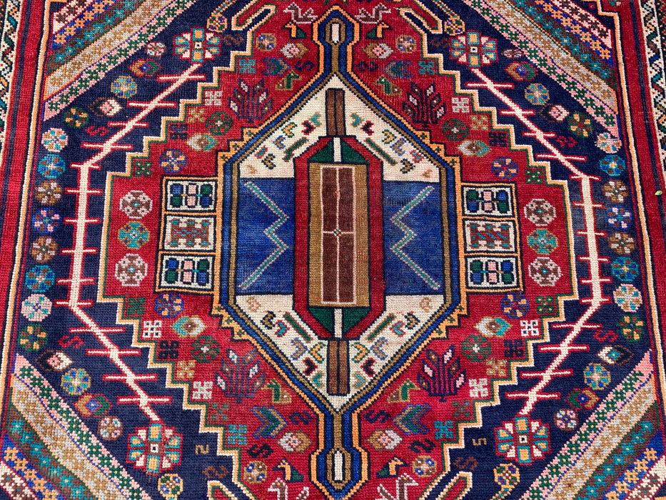 Handmade Persian Wool Area Rug 7x10 - Red, Navy & Ivory Tribal Medallion Persian Style Rug - Exact Size 8'10" x 6'2" - KBHM-720