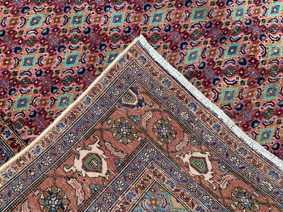 Handmade Persian Wool Area Rug 7x10 - Rose, Blue & Ivory Vintage Medallion Persian Style Rug - Exact Size 9'5" x 6'4" - KBHM-721