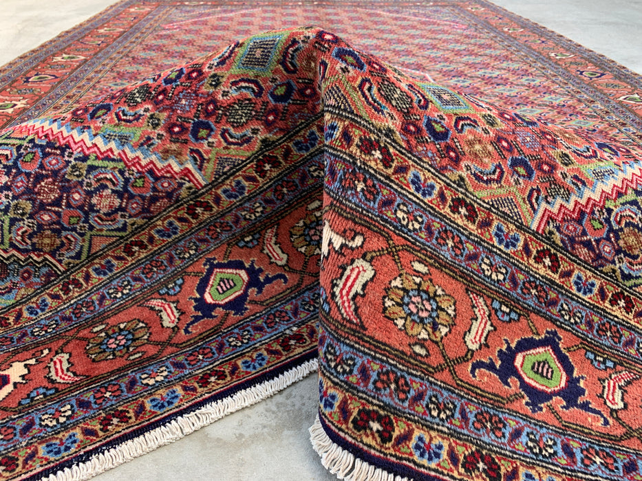 Handmade Persian Wool Area Rug 7x10 - Rose, Blue & Ivory Vintage Medallion Persian Style Rug - Exact Size 9'5" x 6'4" - KBHM-721