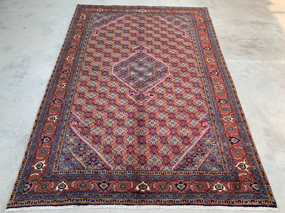 Handmade Persian Wool Area Rug 7x10 - Rose, Blue & Ivory Vintage Medallion Persian Style Rug - Exact Size 9'5" x 6'4" - KBHM-721