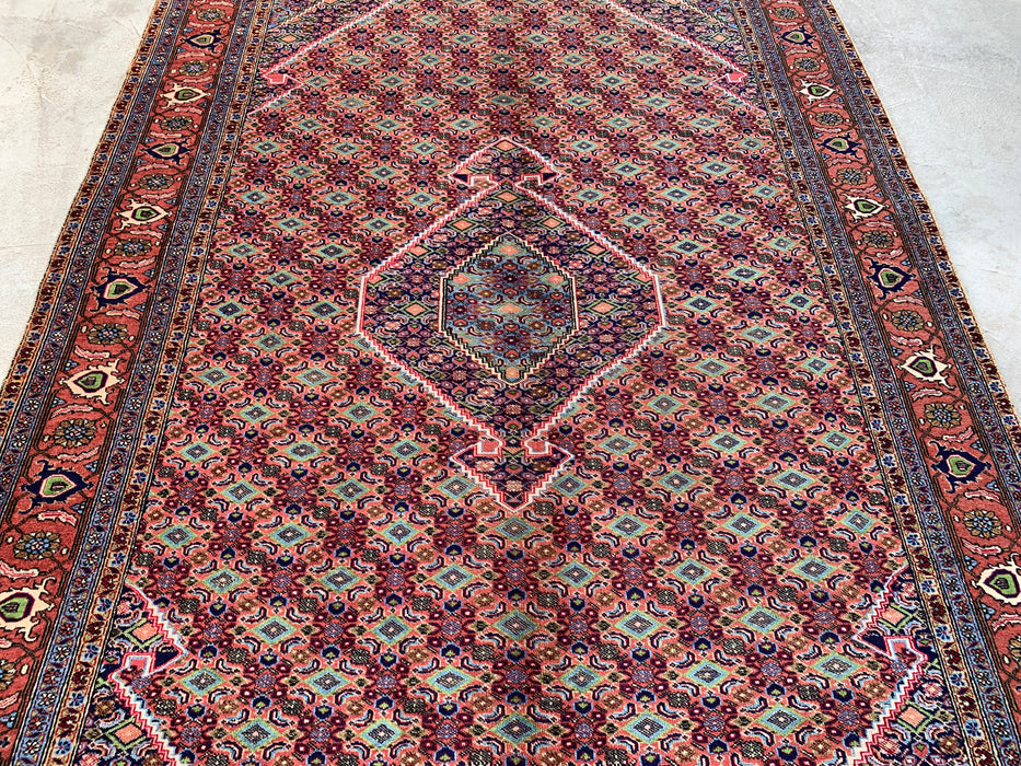 Handmade Persian Wool Area Rug 7x10 - Rose, Blue & Ivory Vintage Medallion Persian Style Rug - Exact Size 9'5" x 6'4" - KBHM-721
