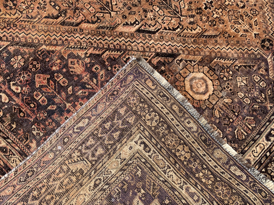 Handmade Persian Wool Area Rug 7x10 - Brown, Beige & Ivory Vintage Medallion Persian Style Rug - Exact Size 10'3" x 6'9" - KBHM-722
