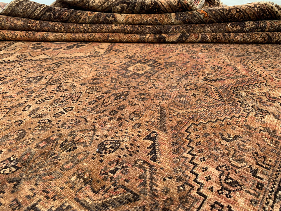 Handmade Persian Wool Area Rug 7x10 - Brown, Beige & Ivory Vintage Medallion Persian Style Rug - Exact Size 10'3" x 6'9" - KBHM-722