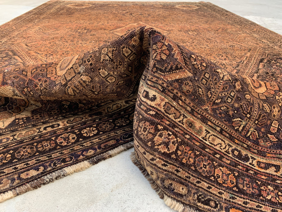 Handmade Persian Wool Area Rug 7x10 - Brown, Beige & Ivory Vintage Medallion Persian Style Rug - Exact Size 10'3" x 6'9" - KBHM-722