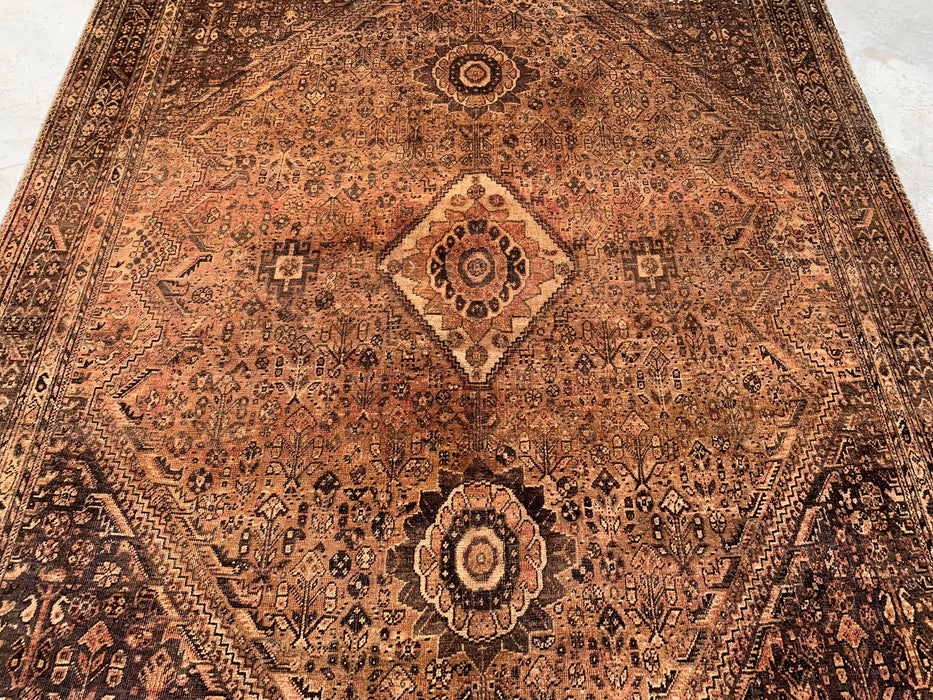 Handmade Persian Wool Area Rug 7x10 - Brown, Beige & Ivory Vintage Medallion Persian Style Rug - Exact Size 10'3" x 6'9" - KBHM-722