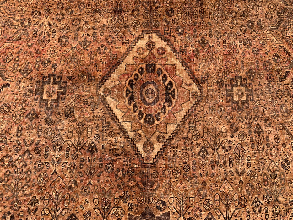 Handmade Persian Wool Area Rug 7x10 - Brown, Beige & Ivory Vintage Medallion Persian Style Rug - Exact Size 10'3" x 6'9" - KBHM-722