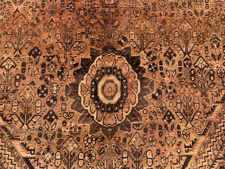 Handmade Persian Wool Area Rug 7x10 - Brown, Beige & Ivory Vintage Medallion Persian Style Rug - Exact Size 10'3" x 6'9" - KBHM-722