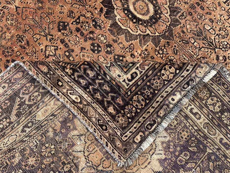 Handmade Persian Wool Area Rug 7x10 - Brown, Beige & Ivory Vintage Medallion Persian Style Rug - Exact Size 10'3" x 6'9" - KBHM-722