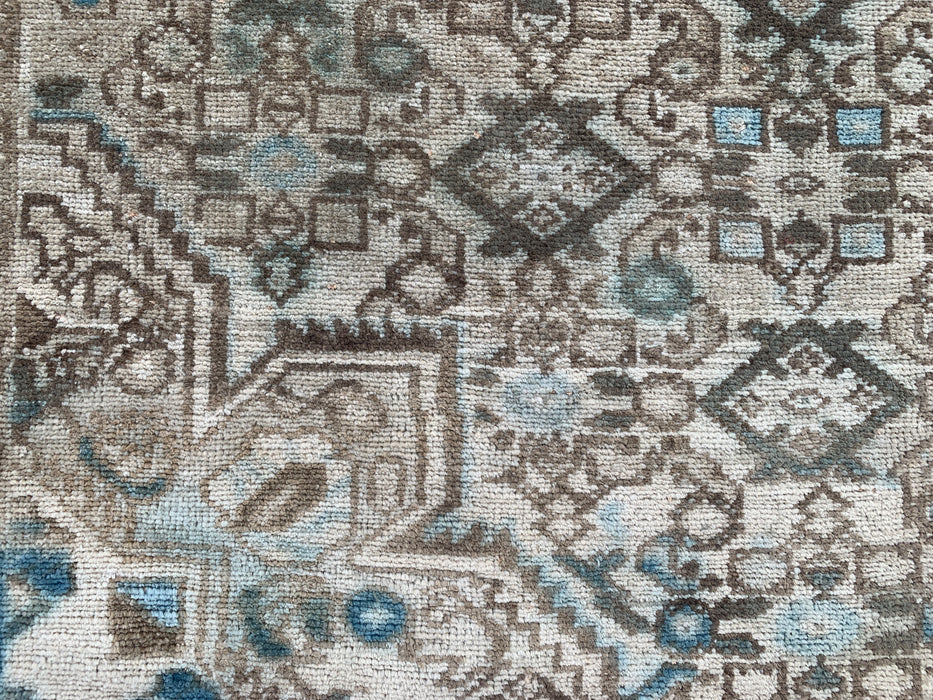 Handmade Persian Wool Area Rug 7x10 - Beige, Brown & Soft Blue Vintage Geometric Medallion Persian Style Rug - Exact Size 11'0" x 5'5" - KBHM-723