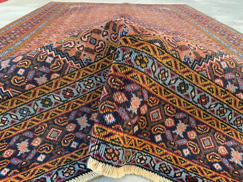 Handmade Persian Wool Area Rug 7x10 - Rose, Navy & Ivory Vintage Medallion Persian Style Rug - Exact Size 9'6" x 6'4" - KBHM-724