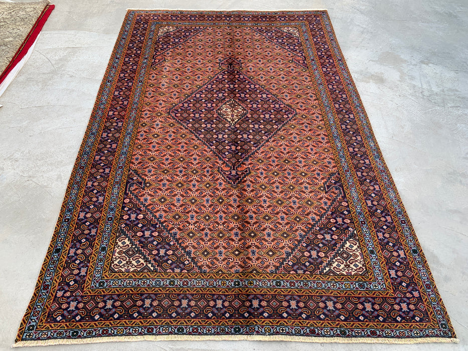Handmade Persian Wool Area Rug 7x10 - Rose, Navy & Ivory Vintage Medallion Persian Style Rug - Exact Size 9'6" x 6'4" - KBHM-724