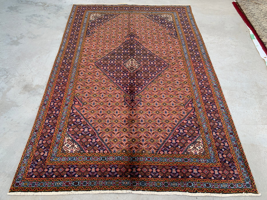 Handmade Persian Wool Area Rug 7x10 - Rose, Navy & Ivory Vintage Medallion Persian Style Rug - Exact Size 9'6" x 6'4" - KBHM-724