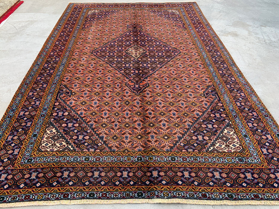 Handmade Persian Wool Area Rug 7x10 - Rose, Navy & Ivory Vintage Medallion Persian Style Rug - Exact Size 9'6" x 6'4" - KBHM-724
