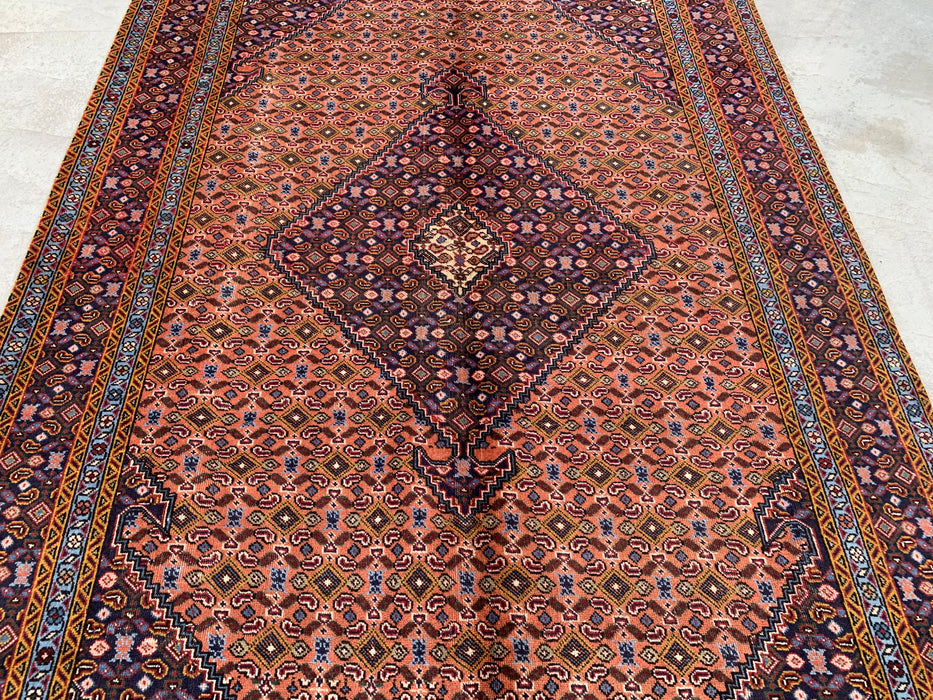 Handmade Persian Wool Area Rug 7x10 - Rose, Navy & Ivory Vintage Medallion Persian Style Rug - Exact Size 9'6" x 6'4" - KBHM-724