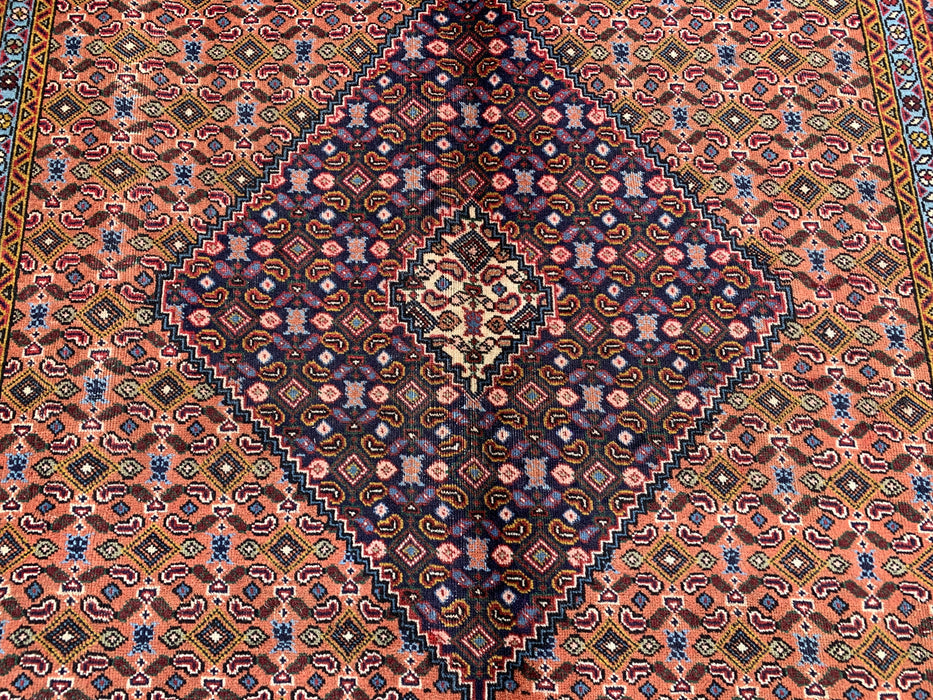 Handmade Persian Wool Area Rug 7x10 - Rose, Navy & Ivory Vintage Medallion Persian Style Rug - Exact Size 9'6" x 6'4" - KBHM-724
