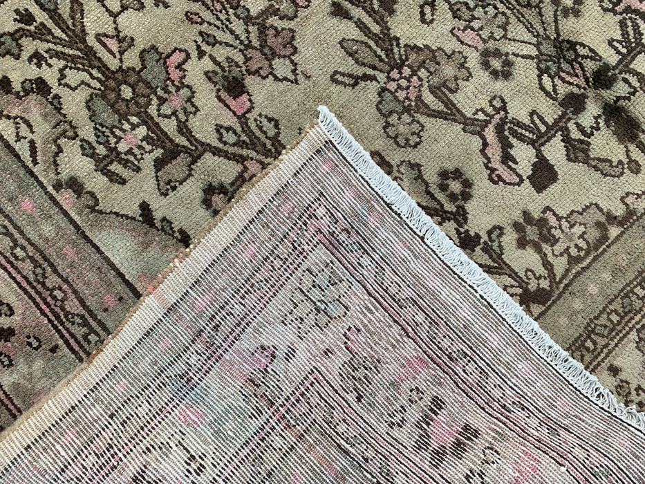 Handmade Persian Wool Area Rug 7x10 - Beige, Taupe & Soft Pink Vintage Floral Persian Style Rug - Exact Size 9'10" x 6'11" - KBHM-726