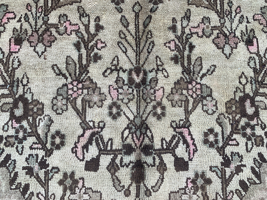 Handmade Persian Wool Area Rug 7x10 - Beige, Taupe & Soft Pink Vintage Floral Persian Style Rug - Exact Size 9'10" x 6'11" - KBHM-726