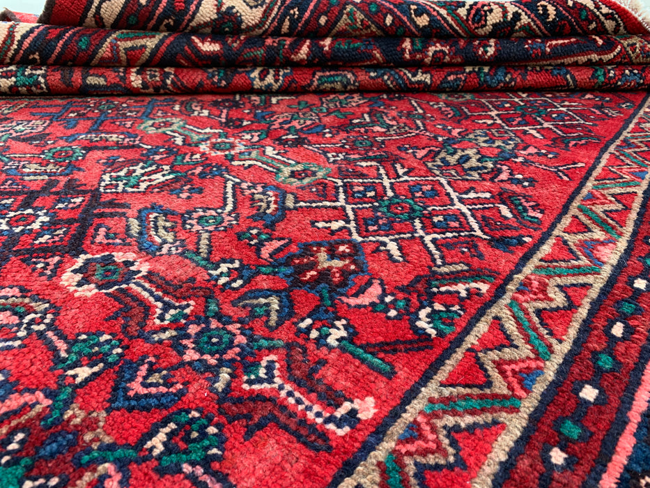 12'2" x 8'6" Hand-Knotted Persian Wool Rug – Red, Navy & Ivory Tribal Medallion Design – KBHM-727