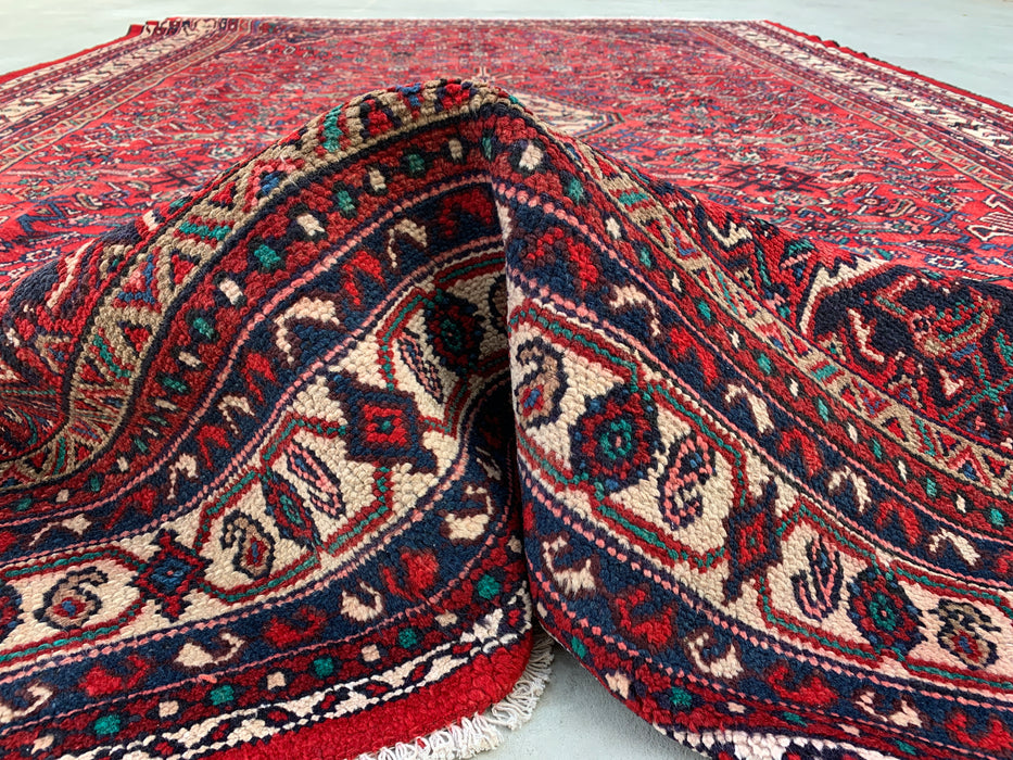 12'2" x 8'6" Hand-Knotted Persian Wool Rug – Red, Navy & Ivory Tribal Medallion Design – KBHM-727