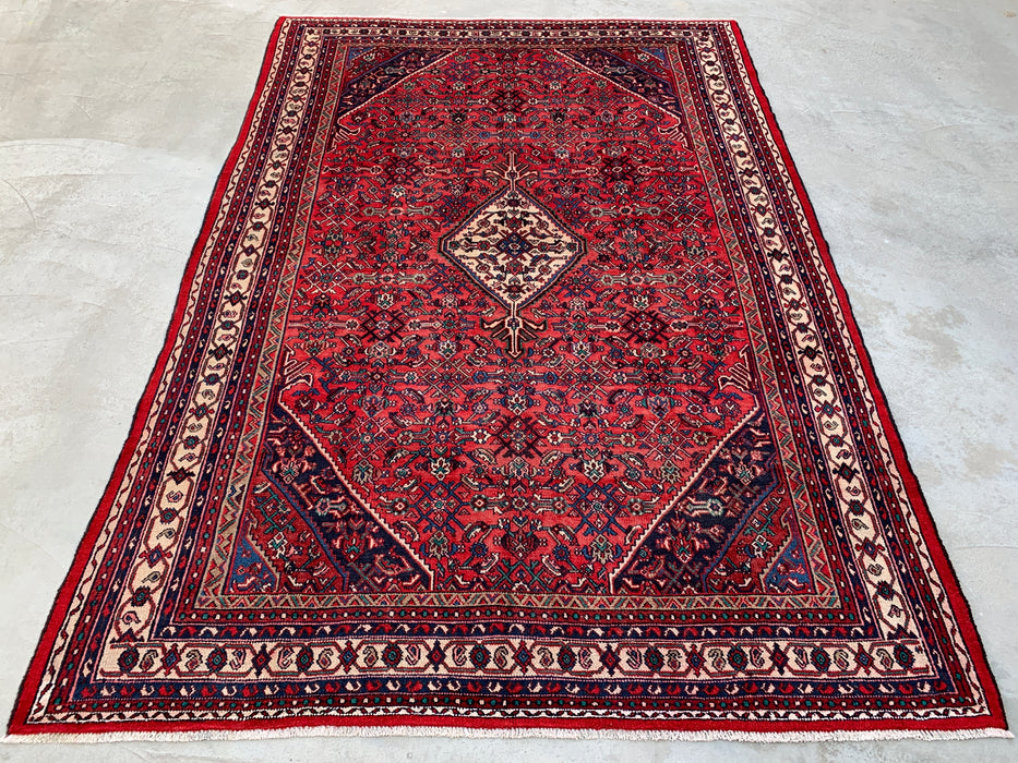 12'2" x 8'6" Hand-Knotted Persian Wool Rug – Red, Navy & Ivory Tribal Medallion Design – KBHM-727
