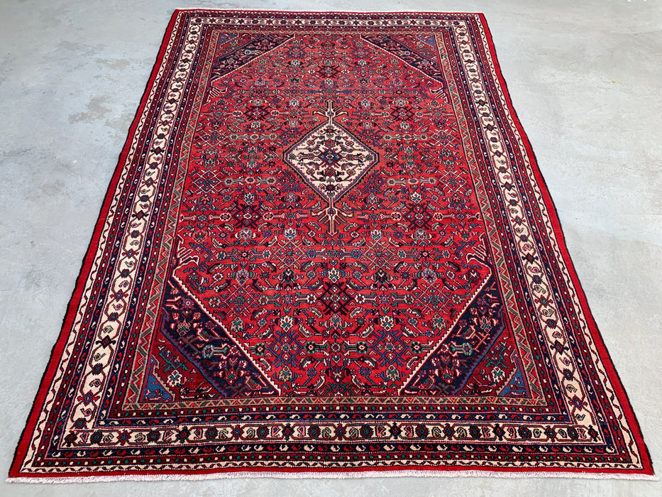 12'2" x 8'6" Hand-Knotted Persian Wool Rug – Red, Navy & Ivory Tribal Medallion Design – KBHM-727