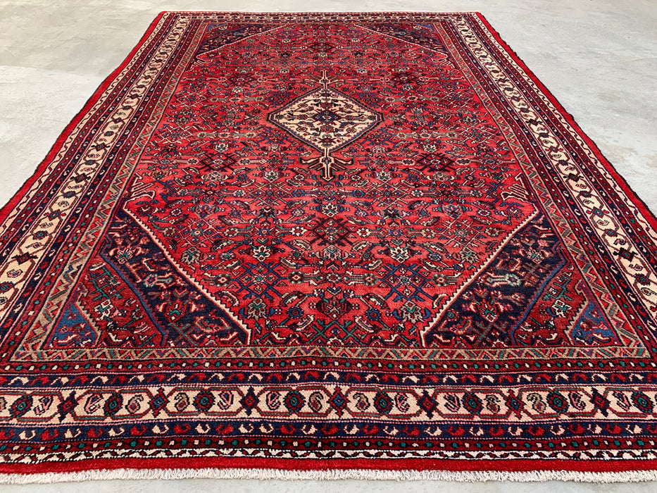 12'2" x 8'6" Hand-Knotted Persian Wool Rug – Red, Navy & Ivory Tribal Medallion Design – KBHM-727