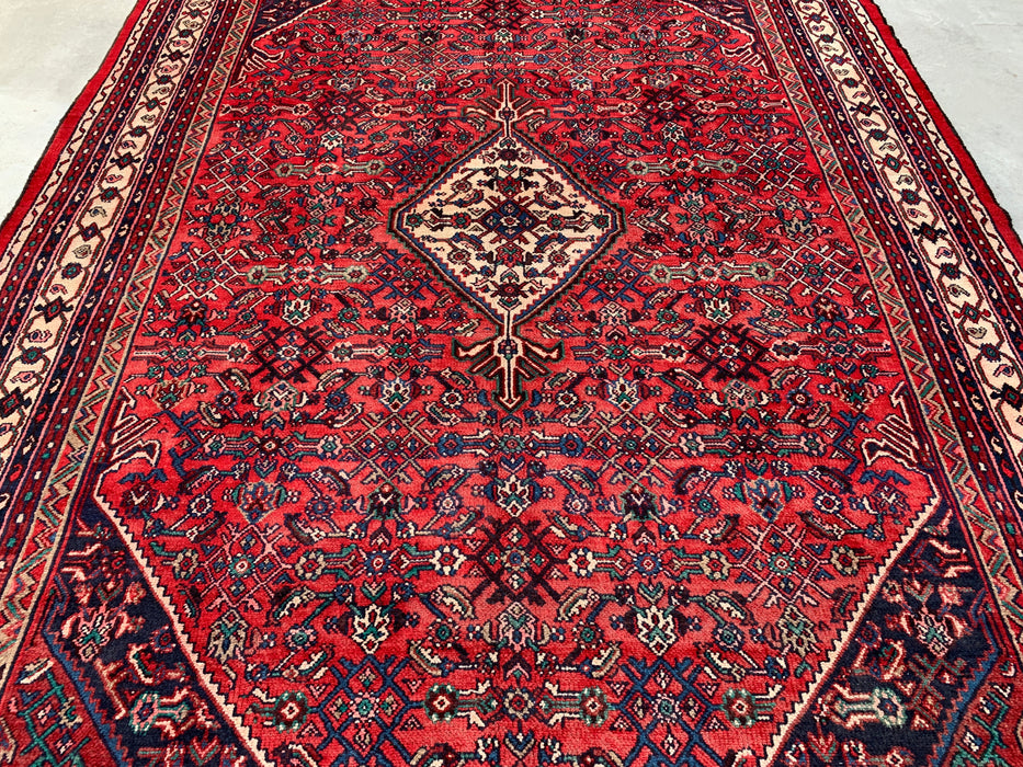 12'2" x 8'6" Hand-Knotted Persian Wool Rug – Red, Navy & Ivory Tribal Medallion Design – KBHM-727
