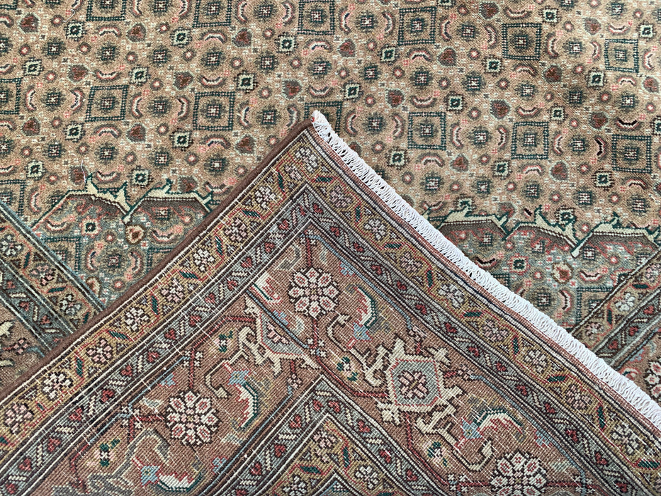 Handmade Persian Wool Area Rug 7x10 - Beige, Taupe & Soft Blue Vintage Medallion Persian Style Rug - Exact Size 9'1" x 6'4" - KBHM-728