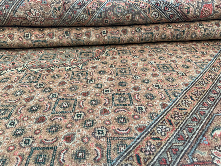 Handmade Persian Wool Area Rug 7x10 - Beige, Taupe & Soft Blue Vintage Medallion Persian Style Rug - Exact Size 9'1" x 6'4" - KBHM-728