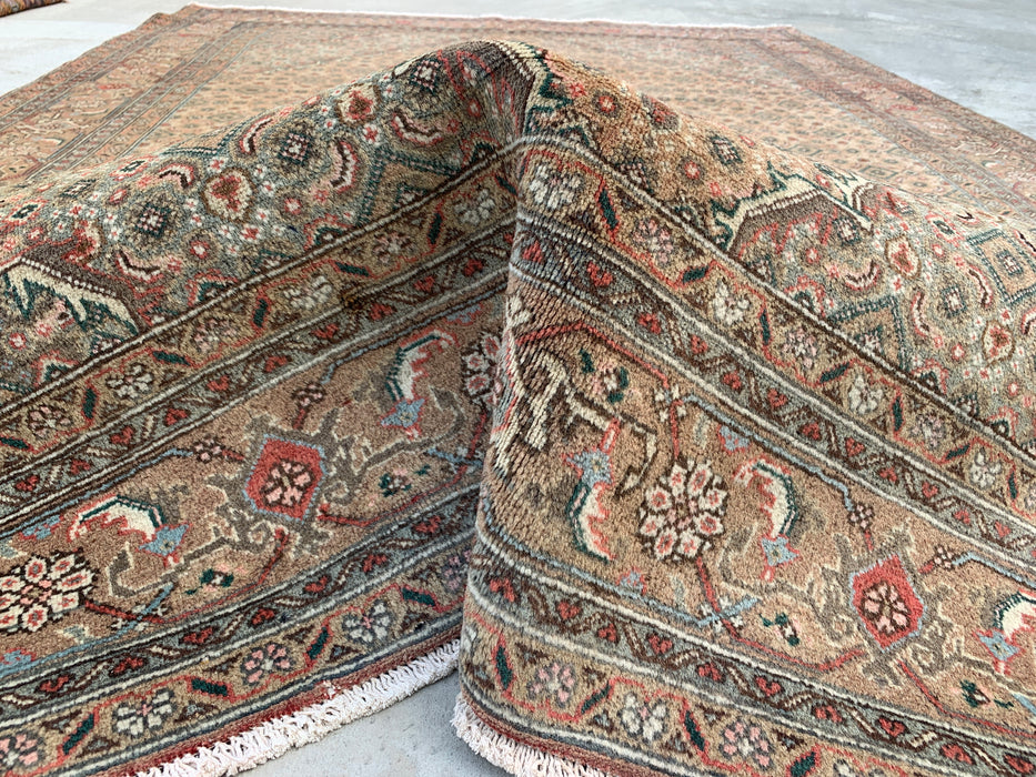 Handmade Persian Wool Area Rug 7x10 - Beige, Taupe & Soft Blue Vintage Medallion Persian Style Rug - Exact Size 9'1" x 6'4" - KBHM-728