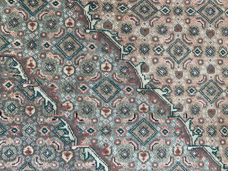 Handmade Persian Wool Area Rug 7x10 - Beige, Taupe & Soft Blue Vintage Medallion Persian Style Rug - Exact Size 9'1" x 6'4" - KBHM-728