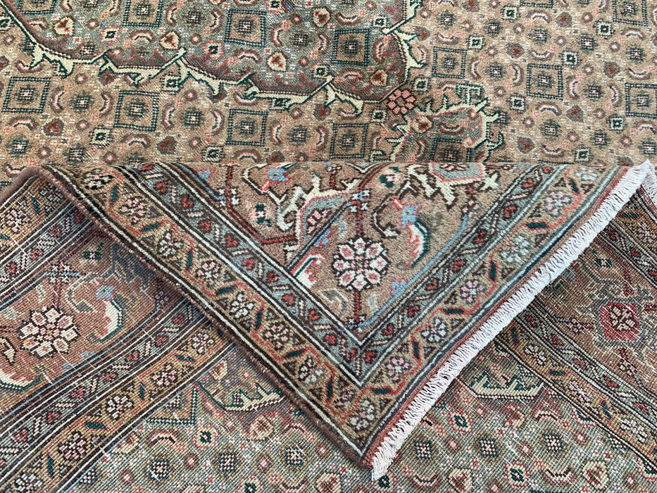 Handmade Persian Wool Area Rug 7x10 - Beige, Taupe & Soft Blue Vintage Medallion Persian Style Rug - Exact Size 9'1" x 6'4" - KBHM-728