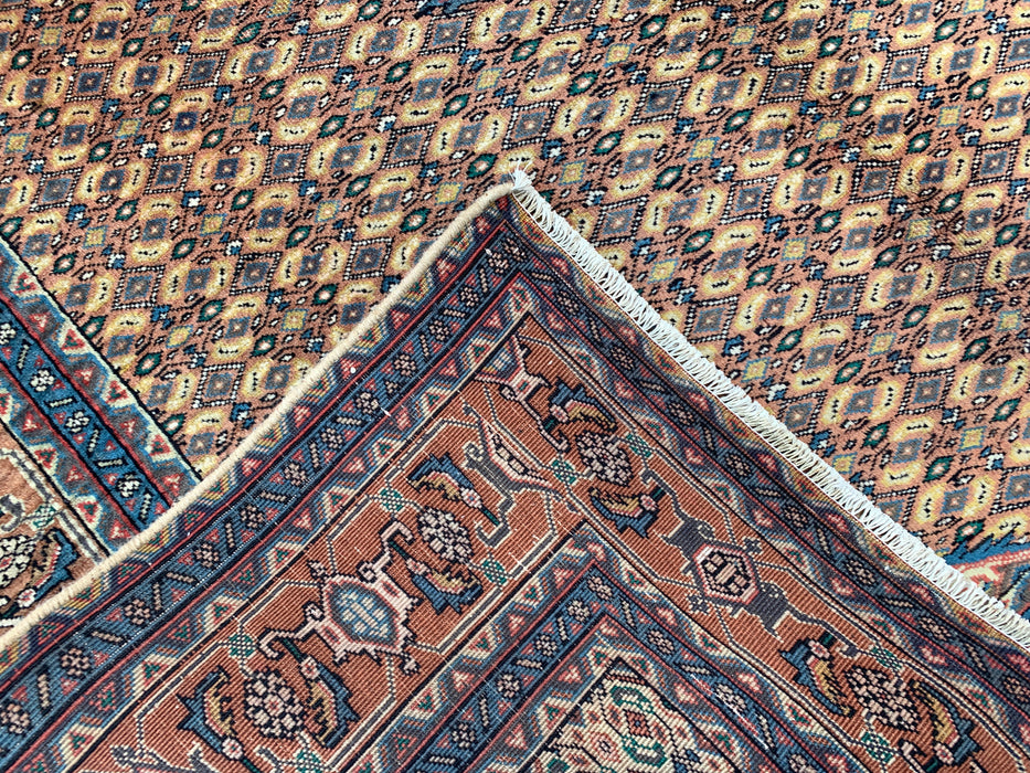 Handmade Persian Wool Area Rug 7x10 - Beige, Blue & Brown Vintage Medallion Persian Style Rug - Exact Size 9'4" x 6'3" - KBHM-729