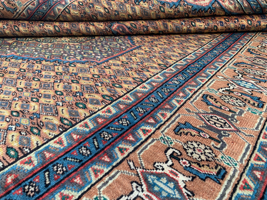 Handmade Persian Wool Area Rug 7x10 - Beige, Blue & Brown Vintage Medallion Persian Style Rug - Exact Size 9'4" x 6'3" - KBHM-729