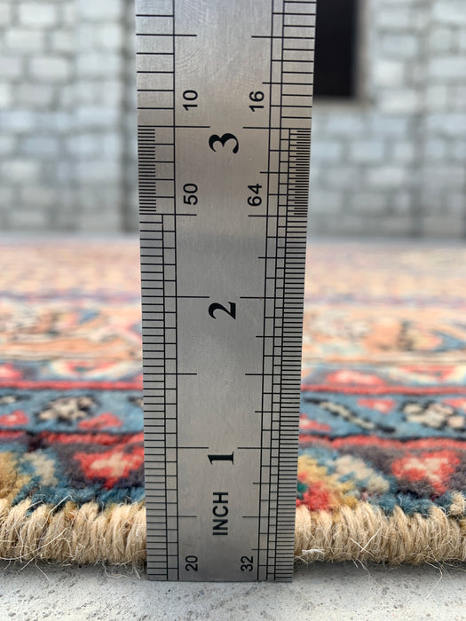 Handmade Persian Wool Area Rug 7x10 - Beige, Blue & Brown Vintage Medallion Persian Style Rug - Exact Size 9'4" x 6'3" - KBHM-729
