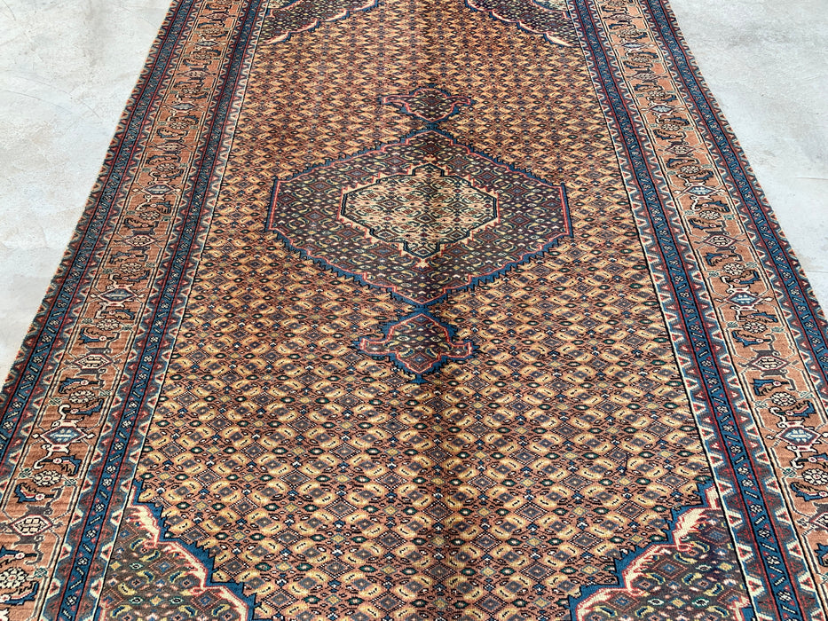 Handmade Persian Wool Area Rug 7x10 - Beige, Blue & Brown Vintage Medallion Persian Style Rug - Exact Size 9'4" x 6'3" - KBHM-729