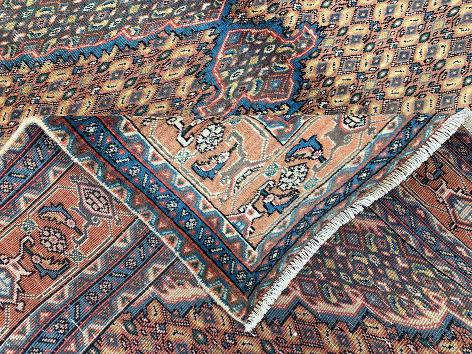 Handmade Persian Wool Area Rug 7x10 - Beige, Blue & Brown Vintage Medallion Persian Style Rug - Exact Size 9'4" x 6'3" - KBHM-729