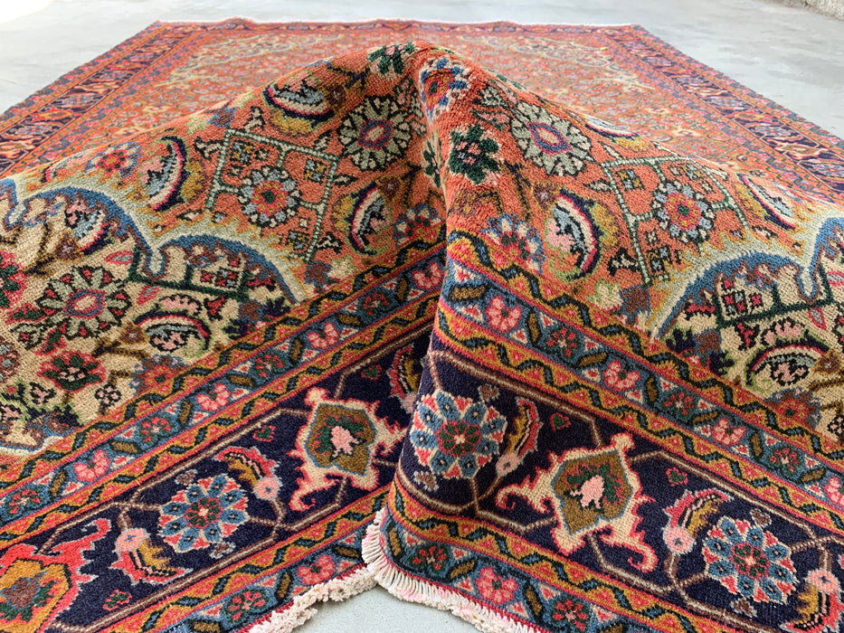 Handmade Persian Wool Area Rug 7x10 - Rose, Navy & Ivory Floral Medallion Persian Style Rug - Exact Size 9'3" x 6'2" - KBHM-730