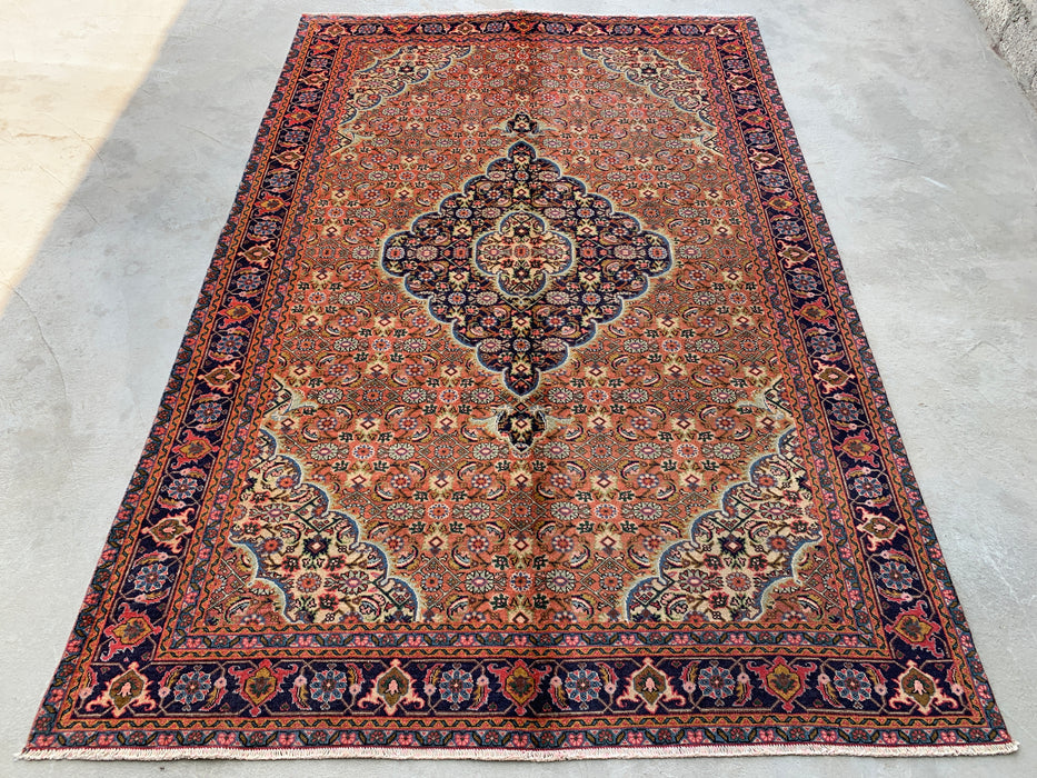 Handmade Persian Wool Area Rug 7x10 - Rose, Navy & Ivory Floral Medallion Persian Style Rug - Exact Size 9'3" x 6'2" - KBHM-730