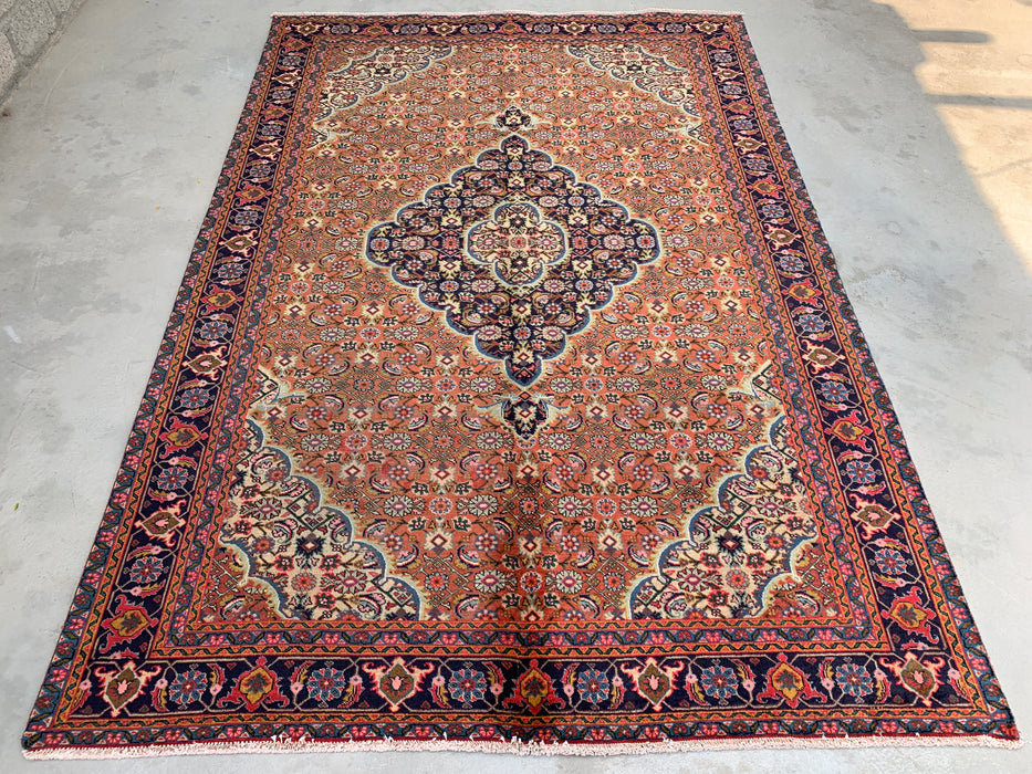 Handmade Persian Wool Area Rug 7x10 - Rose, Navy & Ivory Floral Medallion Persian Style Rug - Exact Size 9'3" x 6'2" - KBHM-730